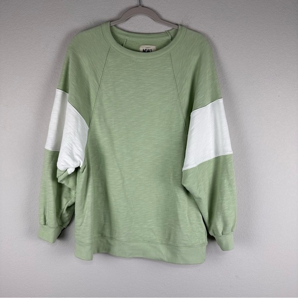 Madewell Tops - MWL Madewell Green White Colorblock Oversized Raglan Sweatshirt Size Medium